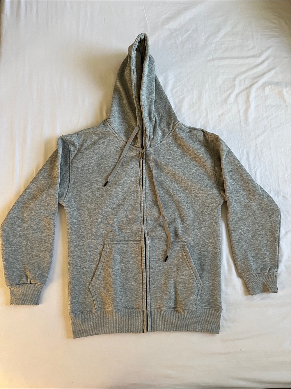 Men's Light Gray Full-Zip Hooded Sweatshirt